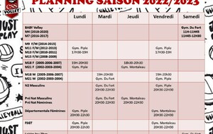 Planning des entrainements 2022/2023
